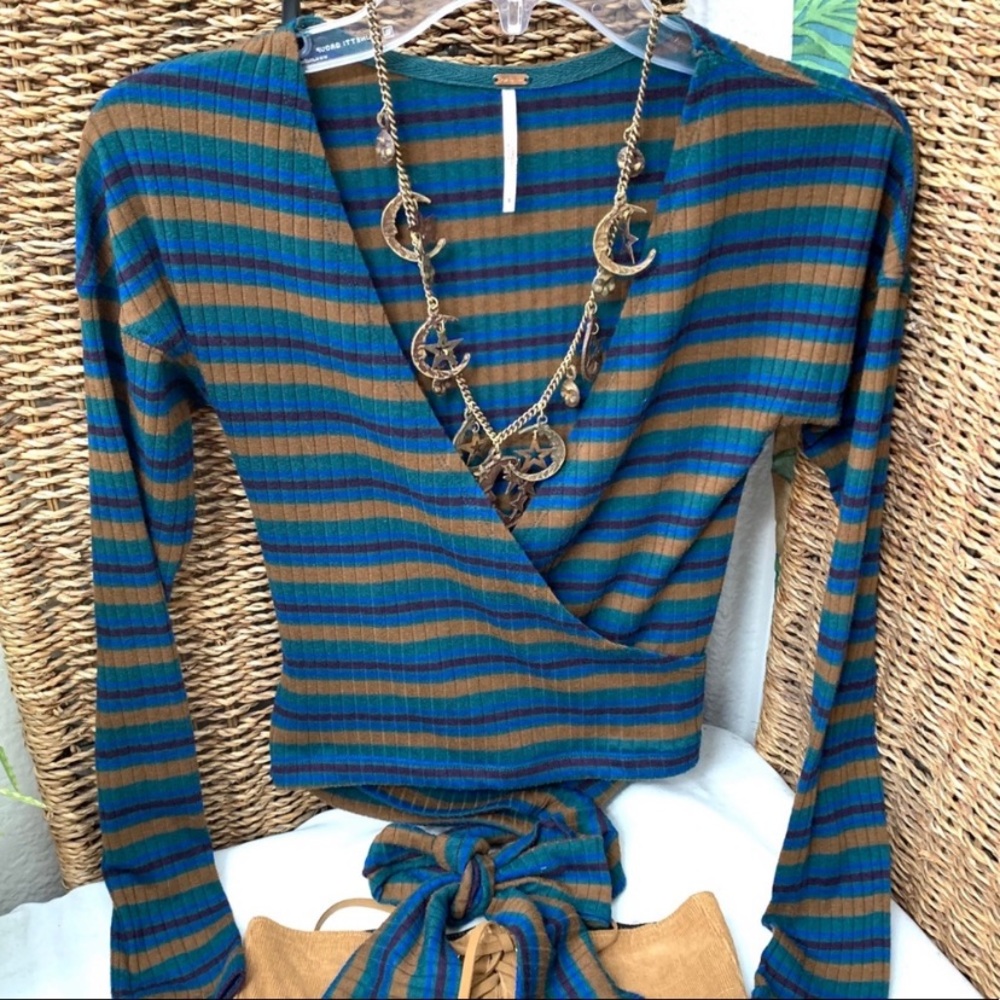 FP "Always With Me" striped surplice wrap top- M